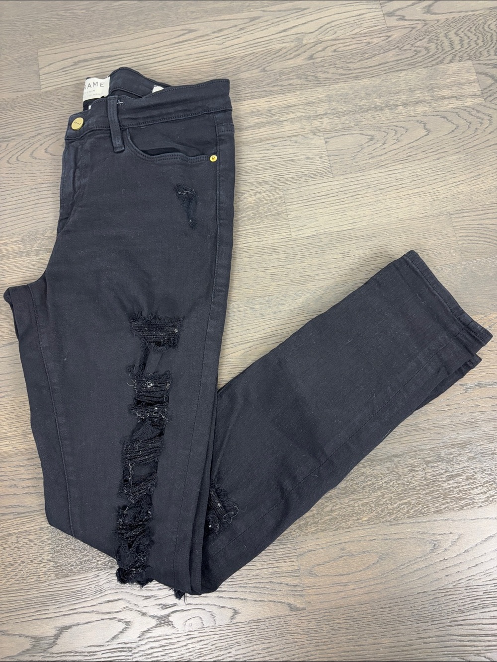 Frame Denim Black Ripped Skinny Jeans